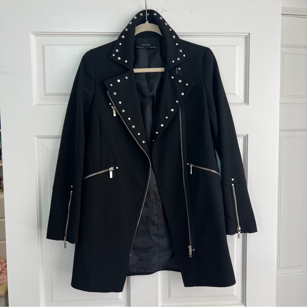 Zara Black Trench Coat with Silver Accents